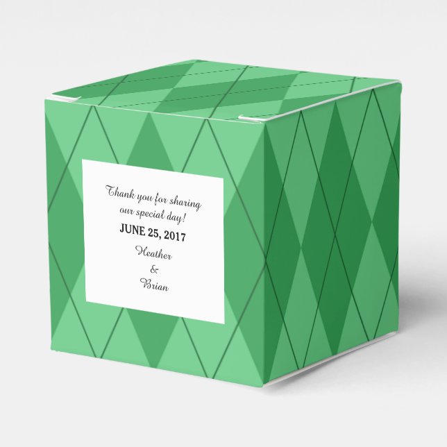 Green Argyle Wedding Favour Boxes (Front Side)