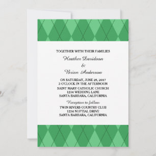 Green Argyle Wedding Invite