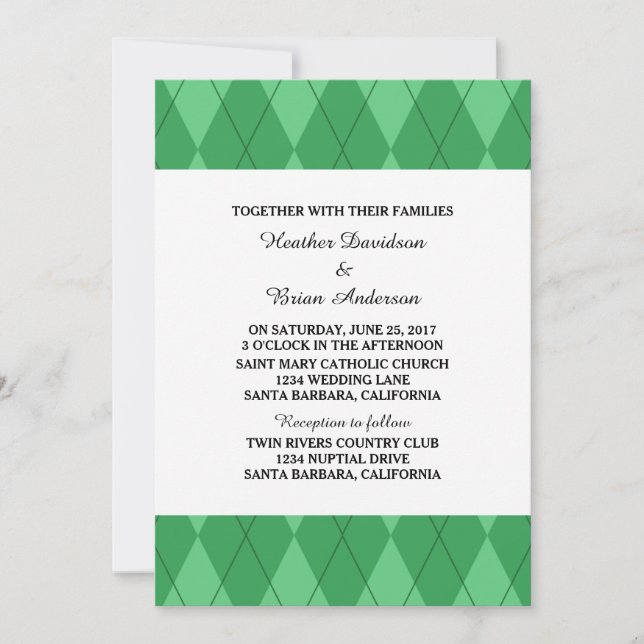 Green Argyle Wedding Invite (Front)