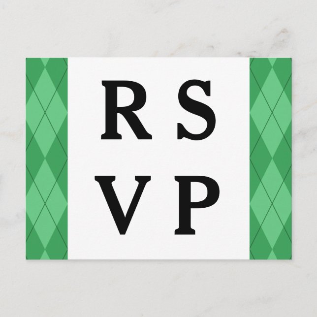 Green Argyle Wedding Response Postcard (Front)