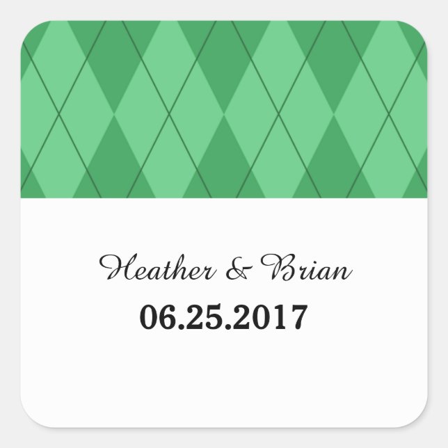 Green Argyle Wedding Stickers (Front)