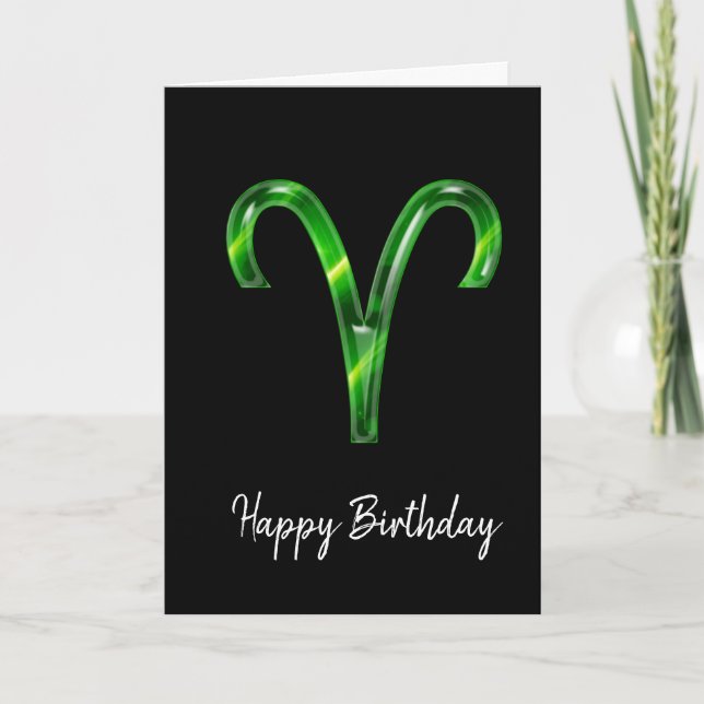 Green Aries Sign Birthday Card (Front)
