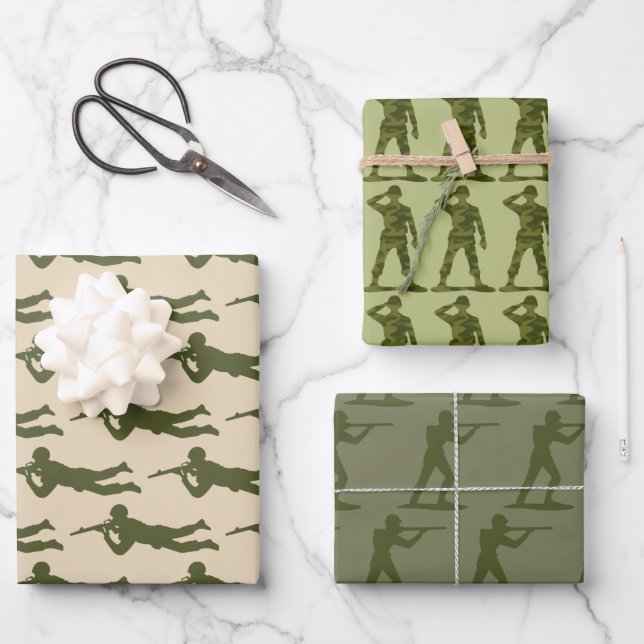 Green Army Action Men Trio Wrapping Paper Sheet (Front)