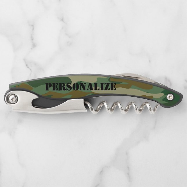Green army camo camouflage corkscrew opener gift (Front)