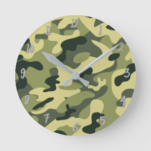 Green Army Camo Camouflage Personalised Round Clock