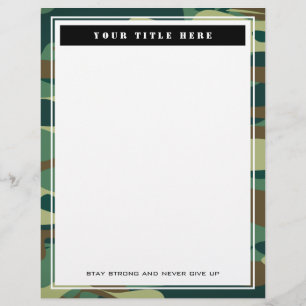 Green army camo elegant custom stationery paper