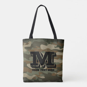 Green army camo military camouflage all over print tote bag