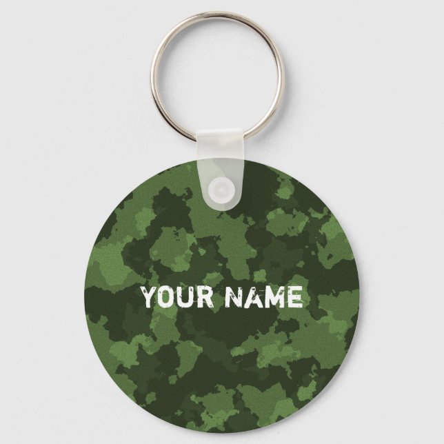 Green Army Camo Military Personalized Key Ring (Front)