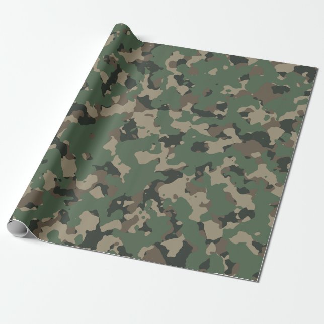 Green Army Camo Pattern Wrapping Paper (Unrolled)