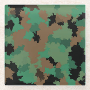 Green Army Jungle Camouflage Pattern Design Glass Coaster
