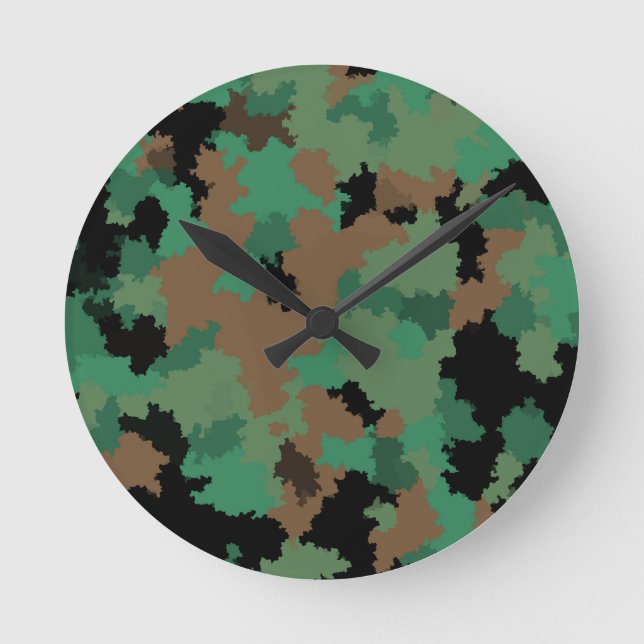 Green Army Jungle Camouflage Pattern Design  Round Clock (Front)