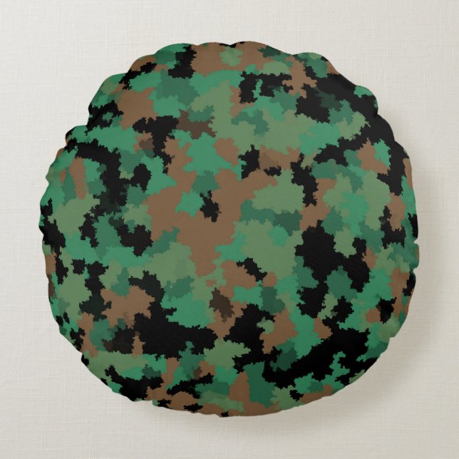 Green Army Jungle Camouflage Pattern Design  Round Cushion (Front)