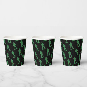 Green Army Men on Black Paper Cups