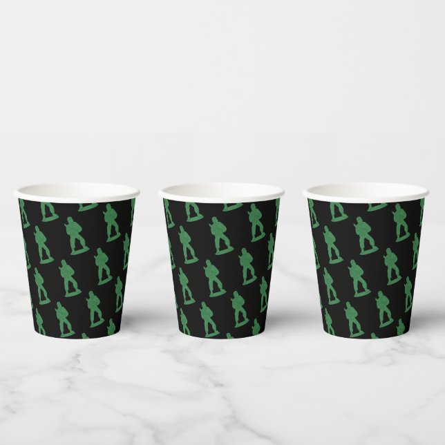 Green Army Men on Black  Paper Cups (Multi)