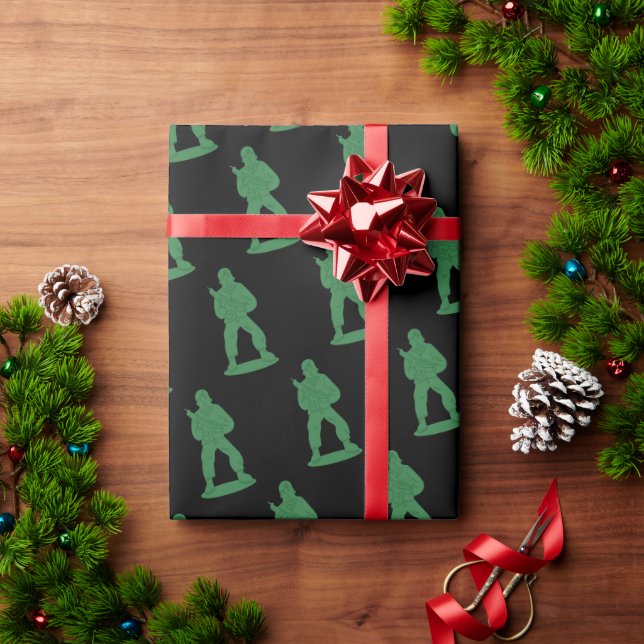Green Army Men on Black Pattern Wrapping Paper (Holiday Gift)