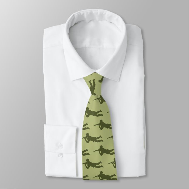 Green Army Men Sniper Pose  Tie (Tied)