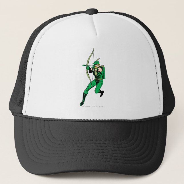 Green Arrow Shooting Arrow Trucker Hat (Front)