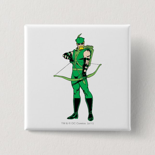 Green Arrow Standing with Bow 15 Cm Square Badge (Front)