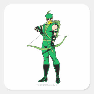 Green Arrow Standing with Bow Square Sticker