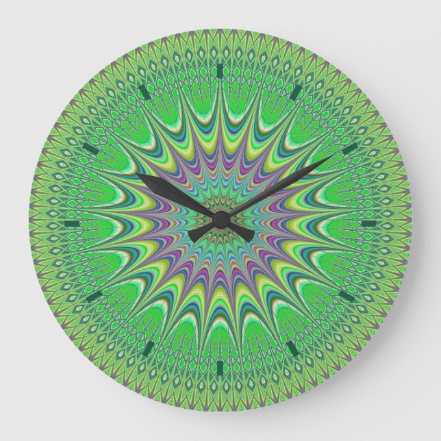 Green Art Abstract Mandala Design Wall Clock (Front)