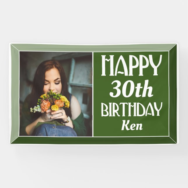 Green Art Deco 30th Photo Birthday Banner (Horizontal)