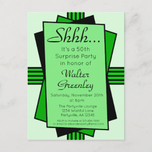 Green Art Deco 50th Surprise Party Birthday Invitation Postcard