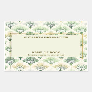 Green Art Deco Author Signature Bookplate Rectangular Sticker