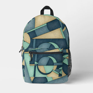 Green Art Deco Bauhaus Printed Backpack