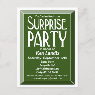 Green Art Deco Beveled Birthday Surprise Party Invitation Postcard