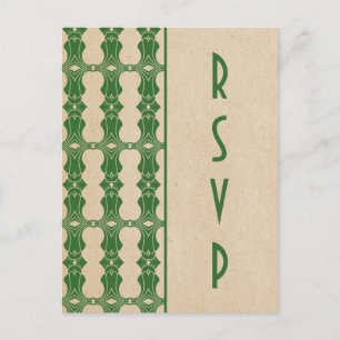Green Art Deco Border RSVP Postcard