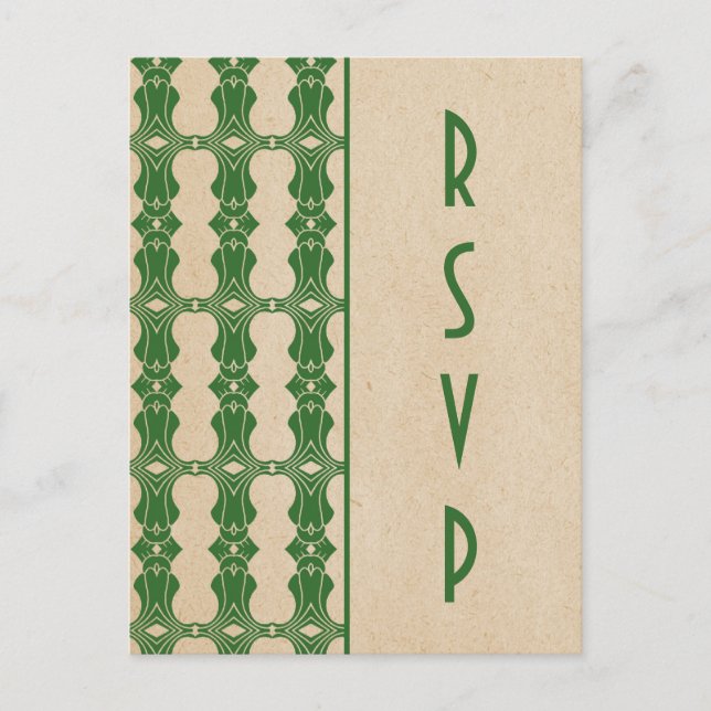 Green Art Deco Border RSVP Postcard (Front)