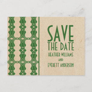 Green Art Deco Border Save the Date Postcard