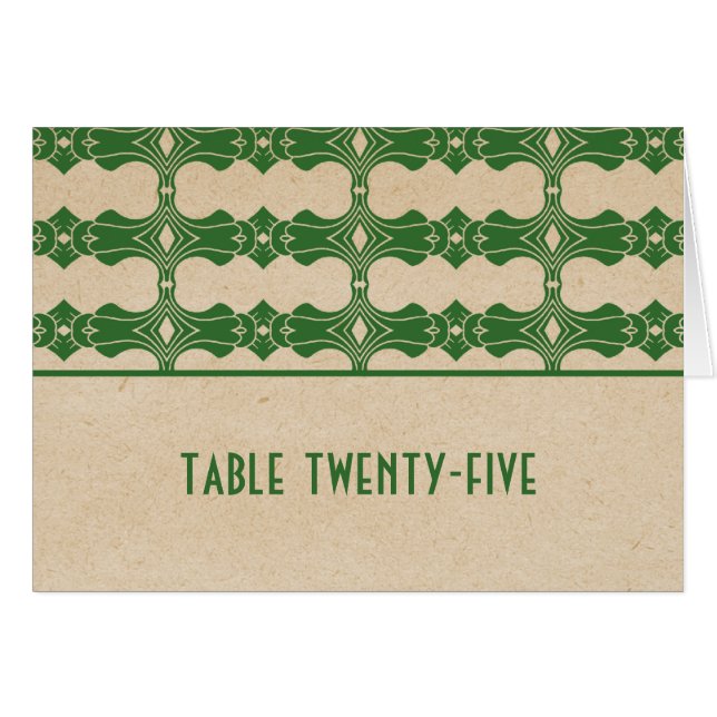 Green Art Deco Border Table Number Card (Front Horizontal)