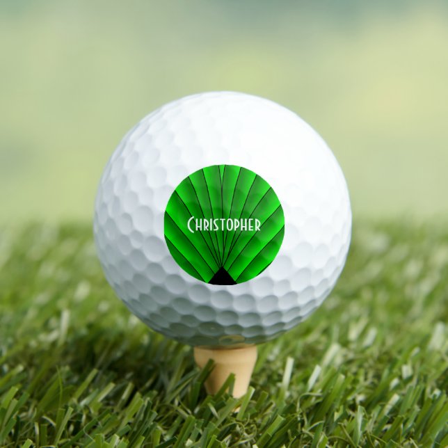 Green Art Deco Design Golf Balls (Insitu Tee)