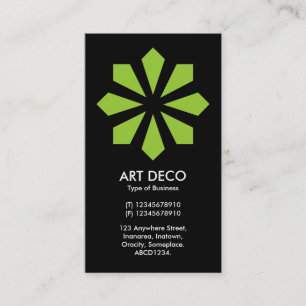 Green Art Deco Flower Star - Black Business Card