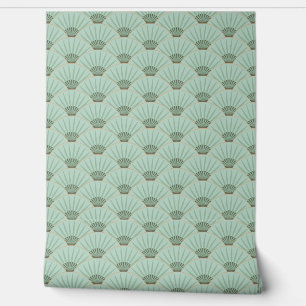 Green art deco palm fan wallpaper