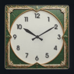 Green Art Deco Square Wall Clock<br><div class="desc">Great clock design. You will love it like others. Be free to use this design for other product you like or to customise and add your text. Follow me for more. Thank you. Have a nice day.</div>