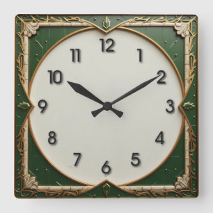 Green Art Deco Square Wall Clock