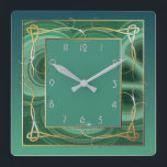 Green Art Deco Square Wall Clock<br><div class="desc">Great clock design. You will love it like others. Be free to use this design for other product you like or to customise and add your text. Follow me for more. Thank you. Have a nice day.</div>