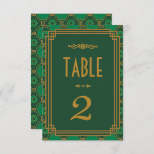 Green Art Deco Wedding Table Numbers