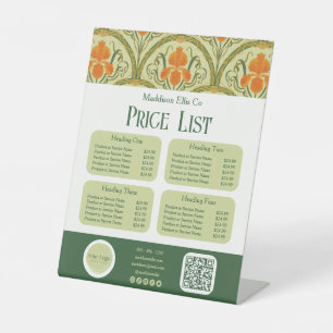 Green Art Nouveau Floral Price List Display Pedestal Sign