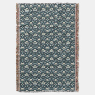 Green Art Nouveau Floral Throw Blanket