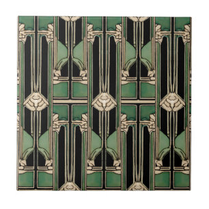 Green Art Nouveau Geometric Art Deco Tile