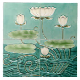 Green Art Nouveau Jugendstil Waterlilly Tile