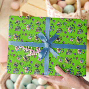 Green Art Nouveau Stained Glass Columbine Flowers Wrapping Paper