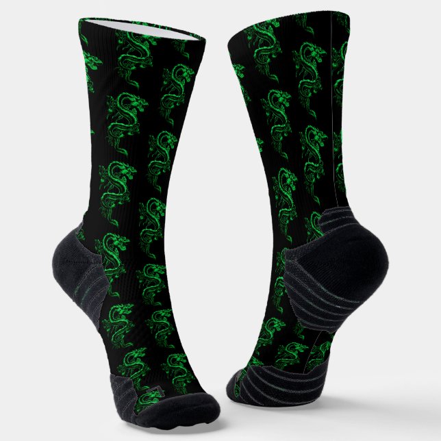 Green Asian Dragons Socks (Angled)