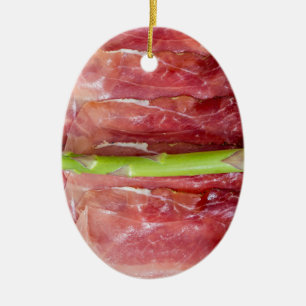 Green asparagus with ham macro ceramic tree decoration