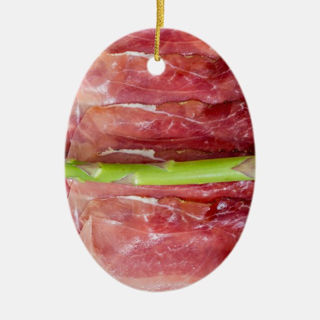 Green asparagus with ham macro ceramic tree decoration (Front)