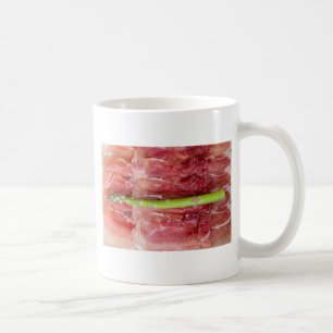 Green asparagus with ham macro coffee mug