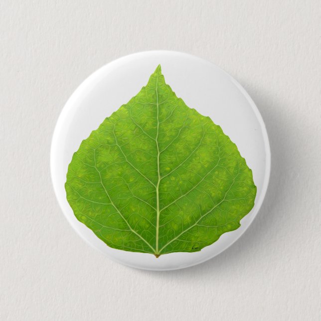 Green Aspen Leaf #11 6 Cm Round Badge (Front)